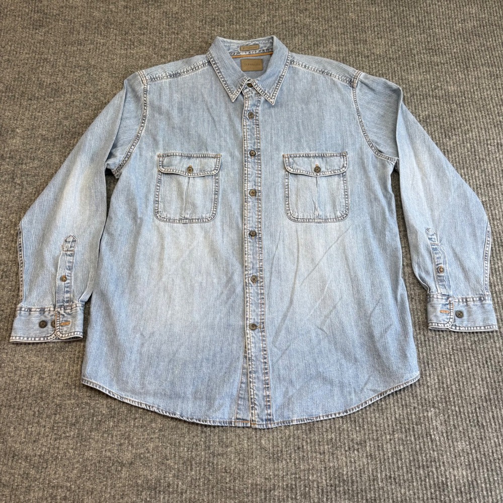 St John's Bay Vintage Denim Button Down Shirt Men's Large Blue Cotton Classic